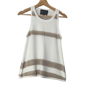 Anthropologie Paper Crane White and Tan Striped Knit Tank Top